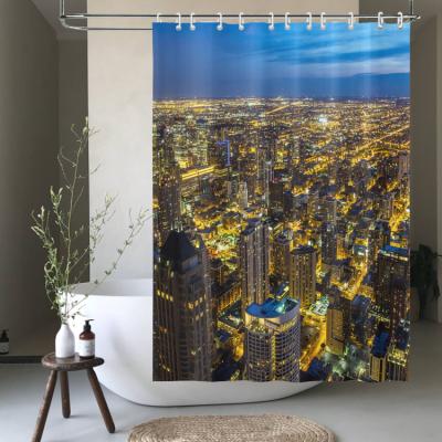 China Instock Sustainable Urban Urban 3d View Printed Polyester Window Bath Shower Curtain 72x72 Inches for sale