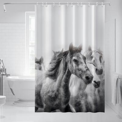 China Quality Sustainable Tech Vivid Horse Printing 3d Polyester Shower Curtain For Bathroom 180x180cm for sale