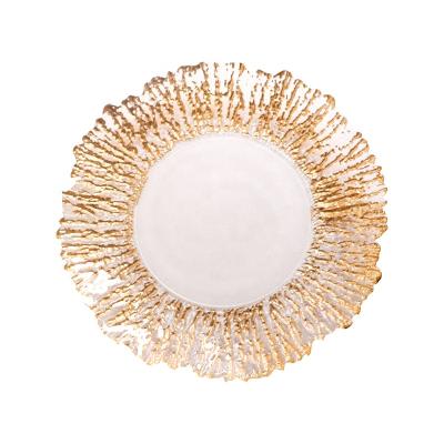 China Stocked Stock 13inch Silver Rose Gold Reef Charger Glass Dish For Decoration for sale