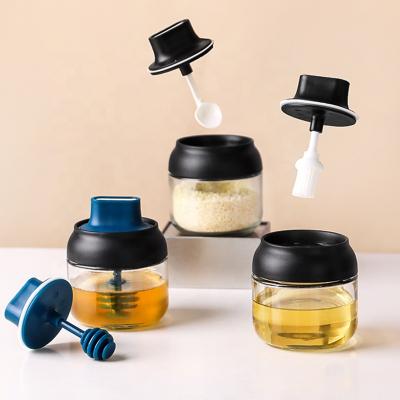 China Glass Cap Spoon Oil Brush Jar Salt Shaker Viable Moisture Proof Seasoning Bottle for sale