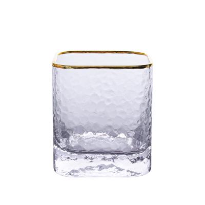 China New Classic/Postmodern Gold Rim Hammer Whiskey Square Tumbler Glass for sale