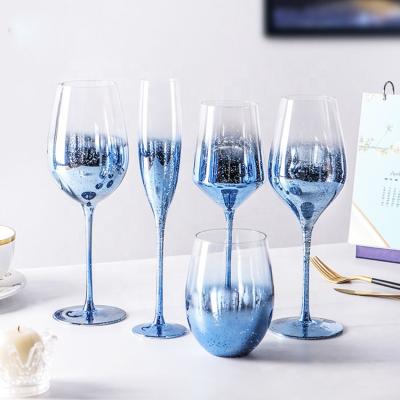 China New classic/postmodern STARY blue color plated stemless red wine glass set for sale