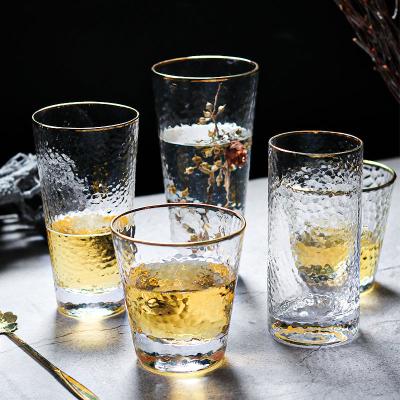 China New Classic / Postmodern Gold Rim Hammered Texture Custom Whiskey Glass Tumbler for sale