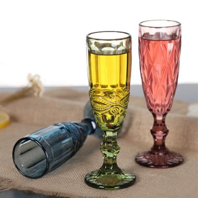 China Classics / Postmodern New 2021 Solid Color Embossed Vintage Champagne Flute Glass for sale