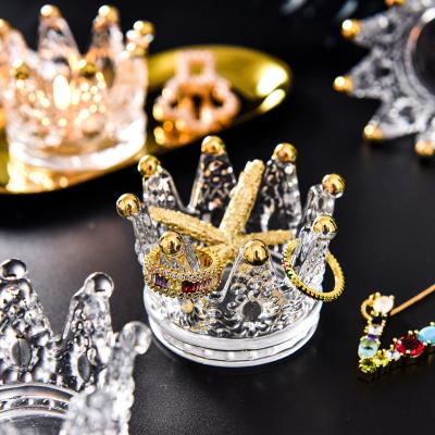 China Wholesale Clear Stocked Crown Cigarette Ashtray Crystal Glass Candle Holder With Pearl for sale