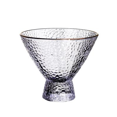 China Wholesale Stocked Japan Style Hammer Grain Milk Cream Cup Transparent Gold Rim Salad Dessert Glass Cup for sale