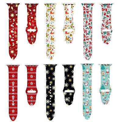 China Hot BOORUI Xmas Series Silicone Watch Strap For Apple Watch Band Strap Fashionable Printing For iWatch Series 6 5 4 3 2 1 for sale