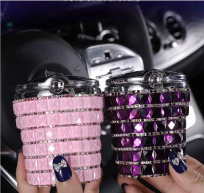 China Eco-friendly Blingbling Diamond Ashtray Luxury Big Rhinestones Metal Ashtray With Led Lid for sale