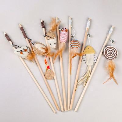 China Viable Interactive Training Temptress Cat Wand Pet Toys From Cat Toy With Wooden Handle Cat for sale