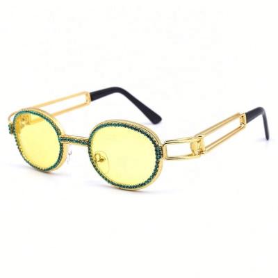 China Metal Trendy Oval Glass Sunglasses Fashion Sunglasses Retro Rhinestone Punk Eyewear for sale