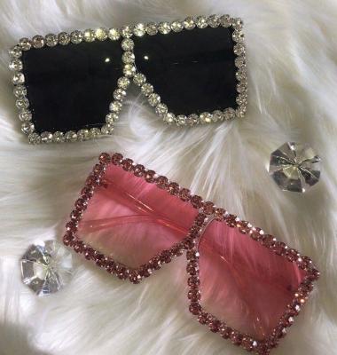 China Fashion Big Sunglasses Frame Rhinestone Color Square Sunglasses For Women Eyewear for sale