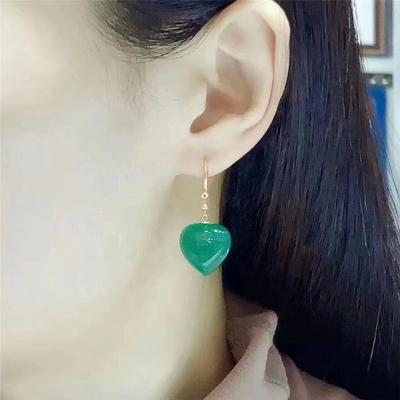 China CLASSIC heart-shaped green vintage Chalcedony earrings noble high-end earrings fashion temperament women's earrings for sale