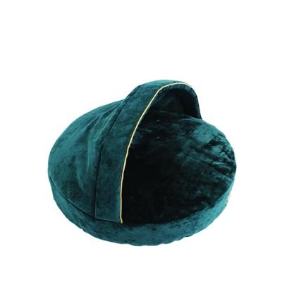 China 100% Warm Round Half Polyester Cave Dog Material Luxury Plush Viable Cat Mat Pet Bed Deep Sleep for sale