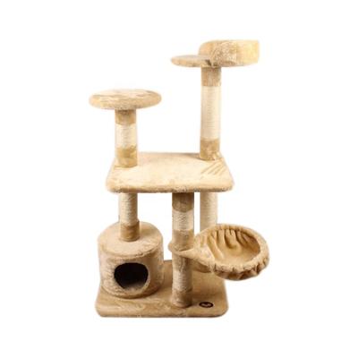 China Sustainable Plush Sisal Plastic Flakeboard House Pet Furniture Striping Cat Tower Tree for sale