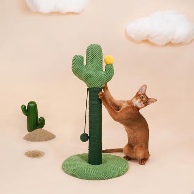 China Cute Pet Cat Toy Climbing Cactus Cat Tree Corduroy Sturdy Low Jute Rope With Fun Drop Ball for sale