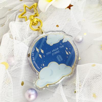 China 2021 Plastic New Design Laser Cut Anime Round Glitter Stick Holographic Anime Charms Color Clear Hologram Custom Acrylic Key Chain for sale