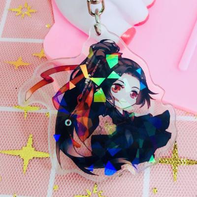 China Custom Plastic Anime Key Chain With Hologram Acrylic Epoxy Glitter Made Printed Plastic Custom Key Ring Chain for sale