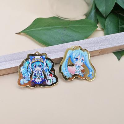 China Plastic Laser Cut Cartoon Anime Customized Clear Plastic Acrylic Print Charm Rainbow Hologram Keychains for sale