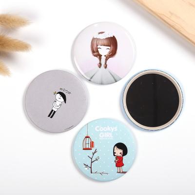 China 2020 New Trend Mini Hand Cute Pocket Round Makeup Vanity Lighted Handheld Mirror Beautiful PU Personal Magic Cartoon for sale