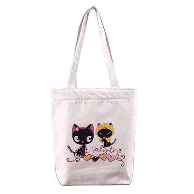 China Reusable Shoulder Bulk Bags Cat Messenger Shopping Canvas Tote Bag Custom Printed Logo for sale