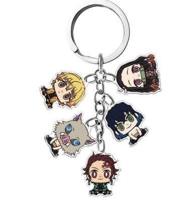 China Cute Cute Ghost Blade 5 in 1 Set Demon Kimetsu Slayer No Yaiba Anime Key Chain Charm Acrylic Metal Key Chain Trinket for sale