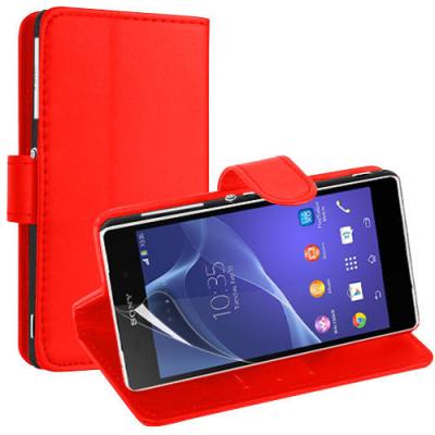 China Side Opening Red PU Leather Wallet Sony Ericsson Phone Case , Sony Xperia SP Cover for sale