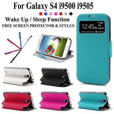 China Flip S View Leather Stand Phone Case For Samsung Galaxy S4 i9500 + Film & Stylus for sale