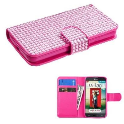 China Fancy Pink Bling Diamond TPU Wallet Phone Case For LG Optimus L70 for sale