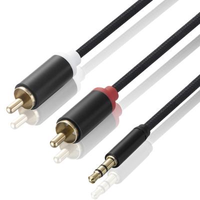 China Bochara HDTV Fabric Braided 3.5mm Stereo Male Jack to 2RCA Male Audio Cable for Speakers Amplifier 50cm 1m 1.8m 3m 5m 10m for sale