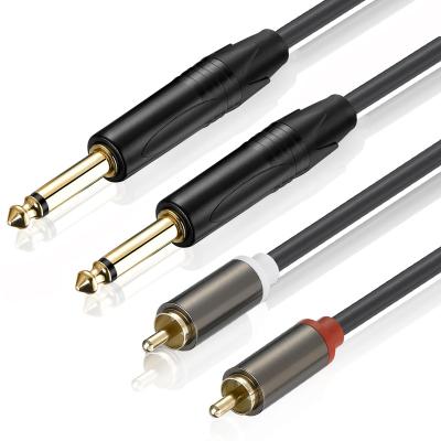 China HOME THEATER Bochara 1.5m 2RCA to 2x6.5mm Dual Foil+Braided 1/4 Inch TS OFC Audio Cable Shielded Professional Audio for sale