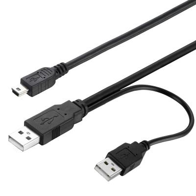 China MP3/MP4 Player Bochara 2 In 1 Type USB2.0 A Male To 5 Pin Mini Male Data Cable With Y Power Cable Splitter For HDD MP3 MP4 Camera for sale