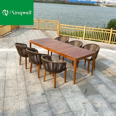 China Unique design 6 seater garden furniture modern outdoor chairs and dining table set Indonesia furniture teak wood table for sale