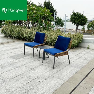 China Modern Plastic Rattan Table Rattan Weaving Balcony Chair Set With Waterproof Cushion for sale