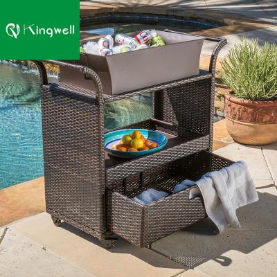 China Retro Style Rattan Woven Modern Patio Furniture Outdoor Home Bar Cart for sale