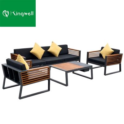 China Modern luxury outdoor wood patio furniture teak patio furniture Foshan garden aluminum sofa set set for hotel use for sale