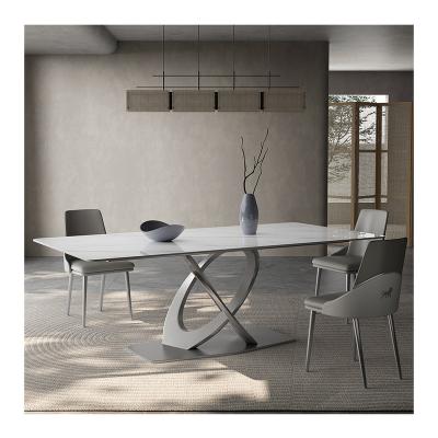 China Adjustable (other) Light Luxury dining tables modern minimalist household stainless steel slate dining table set Dining Room Furniture for sale