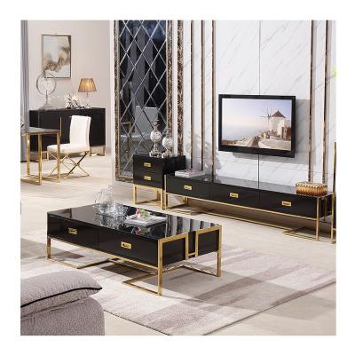 China Adjustable (other) Tv stand and coffee tables set luxury living room table Stainless Steel Living Room Furniture Coffee Tea Tables for sale