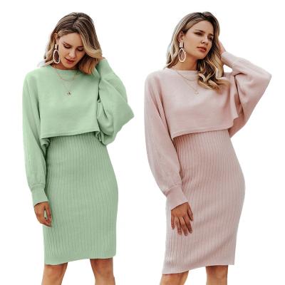 China QUICK DRY Knit Dress Two Piece Set For Women Fall/Winter 2021 New Fashion Solid Color Sweater for sale