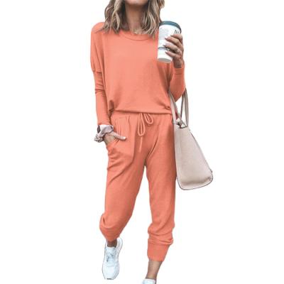 China Anti-wrinkle maker ladies clothing two pieces set women plain tracksuit sweatshirt long sleeve jogging suit for sale