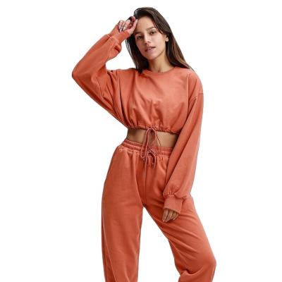 China Lady Breathable Tracksuit Wholesale Women Velvet Sweatsuit Set Tracksuit Custom Tracksuit Cropped Sweatshirt Hoodies Sets For Women for sale