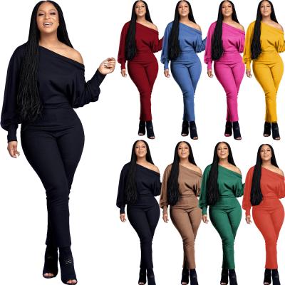 China 2021 Anti-Wrinkle Pants Autumn One Piece Jumpsuit Women Solid Color Plus Size Bodycon Off Shoulder Black for sale