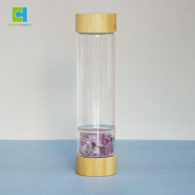 China Viable Crystal Water Bottle Mix Gemstone Bottle for Water with Crystal Bamboo Lid Water Bottle for sale