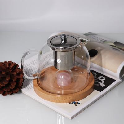 China Crystal Glass Teapot 950ml Food Grade Filter Borosilicate Glass Viable Stainless Teapot for sale