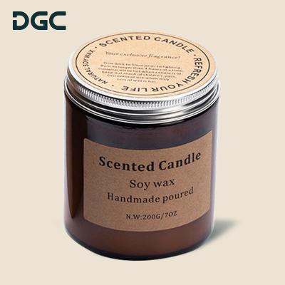 China Festival Decoration Selection DGC Private Label Soy Wax Aromatherapy Custom Amber Glass Jar Tin Lid Herbal Scented Candle for sale