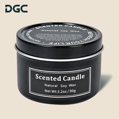 China Festival Decoration Pick China DGC Custom Release The Pressure Home Aromatherapy Candle Black Scented Tin Jar With Lid Scented Candle for sale