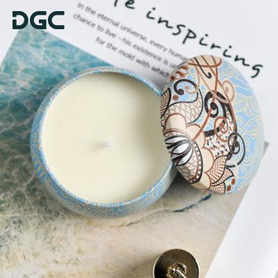 China Custom Special Candle Wax Tin Box Jar Soy Candle Festival Decoration DGC Selection 100% Portable Travel Scented Candle for sale