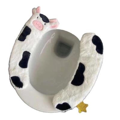 China Plush Manufacturer Wholesale Cartoon Cow Silicone Toilet Seat Cushion Soft Washable Warm Cover for sale