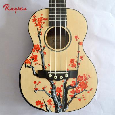 China Best Gift for Girlfriend Ladies Raysen Newest Model Handmade Guitar Artist Hand Printed Colorful Ukulele China Factory for sale