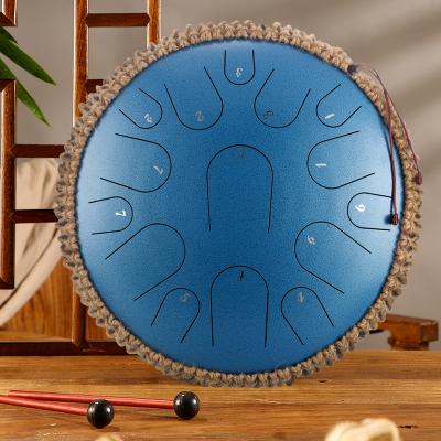 China Hotsale 13 Inch 15 Notes Tongue Drum Musical Instrument C D F Steel Tone Handpan Camping for sale