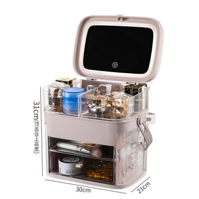 China Fashion Organizador de Maquillaje Makeup Viable Brushes Storage Boxes Led Lightweight Makeup Organizer Mirror Storage Box for sale